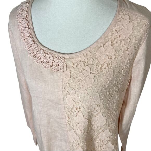 Sundance Pale Pink Linen Tunic with Lace and Shark bite Hi-Lo Detail Size L - Picture 8 of 11